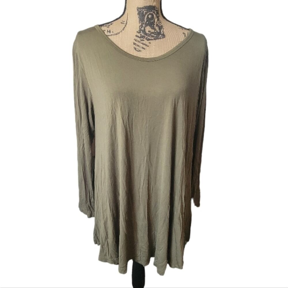 XL Larace olive green long sleeve knit tunic length top, good condition